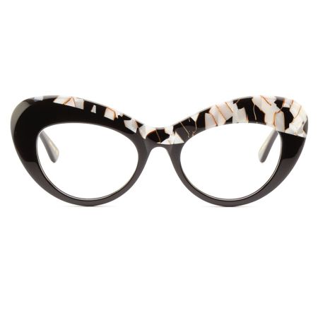 Armação de Óculos de Grau Gatinho Pérola/Preto Ventura